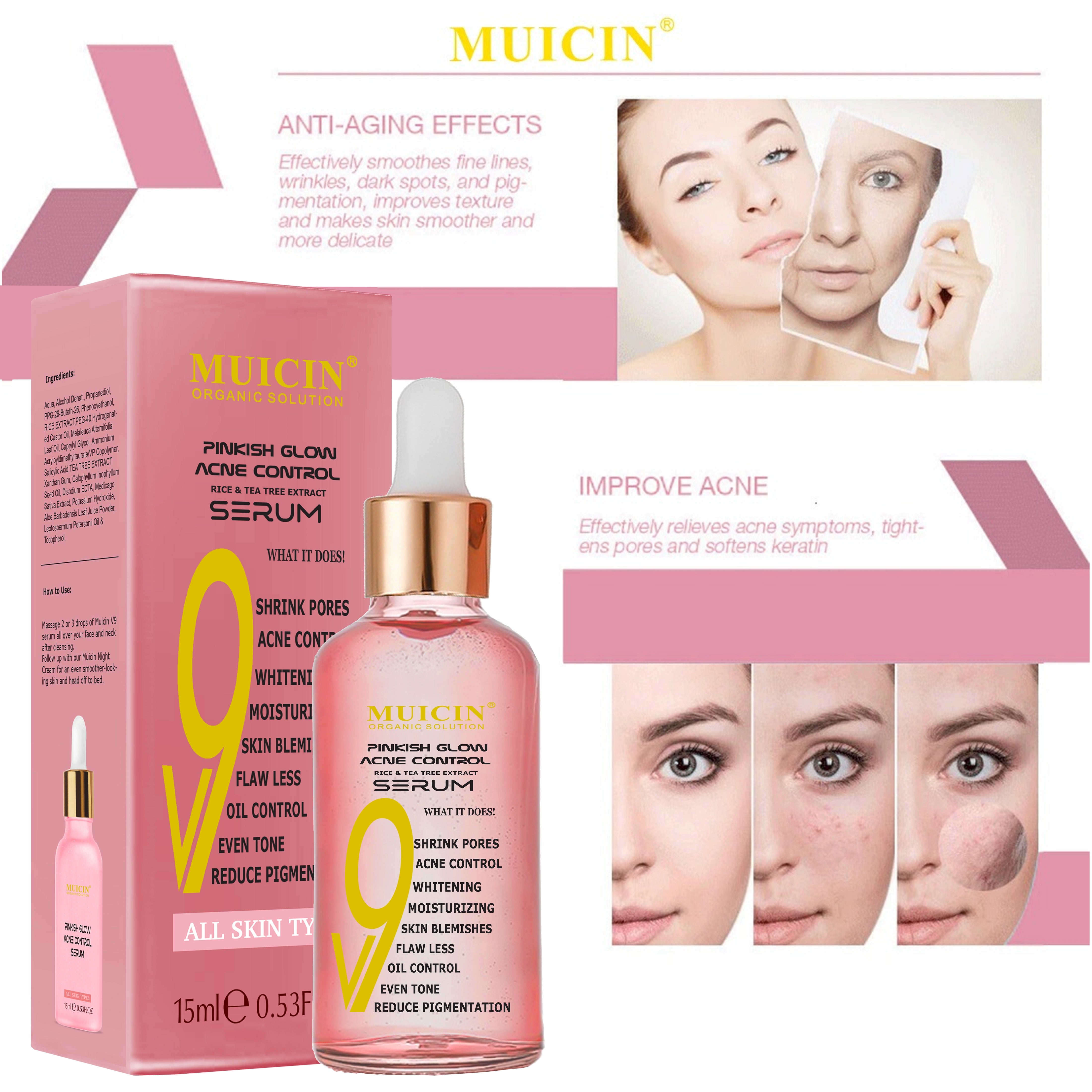 Buy MUICIN - V9 Pinkish Glow Anti Acne Face Serum - 15ml - at Best Price Online in Pakistan