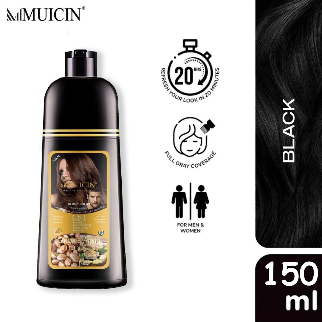 Buy MUICIN - 5 in 1 Hair Color Shampoo With Ginger & Argan Oil - Black 150ml at Best Price Online in Pakistan