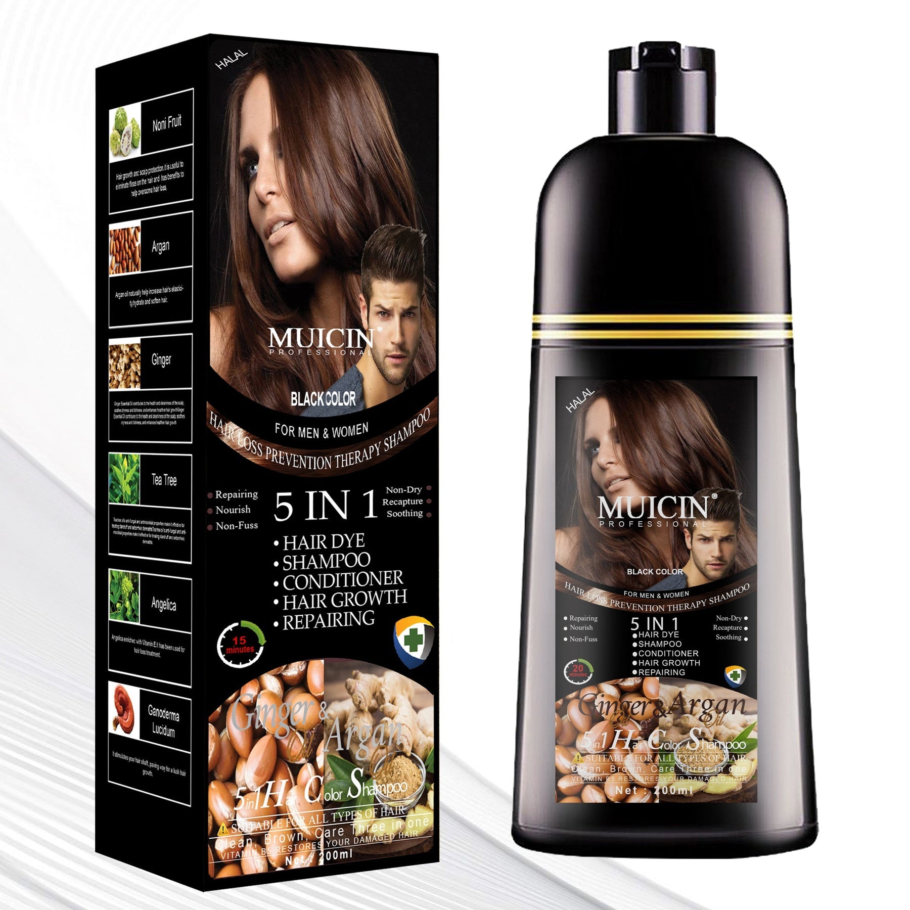 Buy MUICIN - 5 in 1 Hair Color Shampoo With Ginger & Argan Oil - Black 400ml at Best Price Online in Pakistan