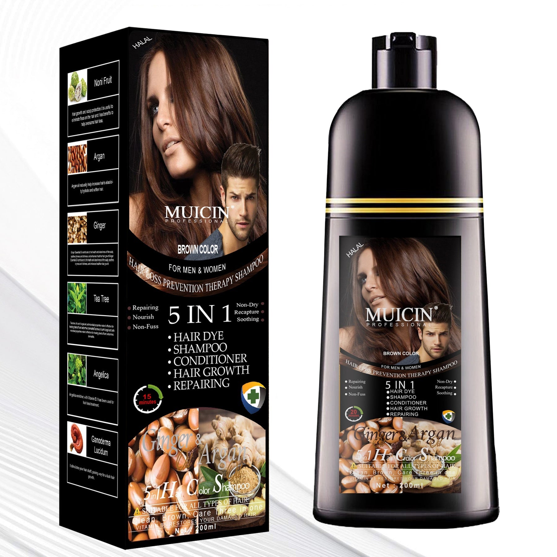 Buy MUICIN - 5 in 1 Hair Color Shampoo With Ginger & Argan Oil - Brown 400ml at Best Price Online in Pakistan