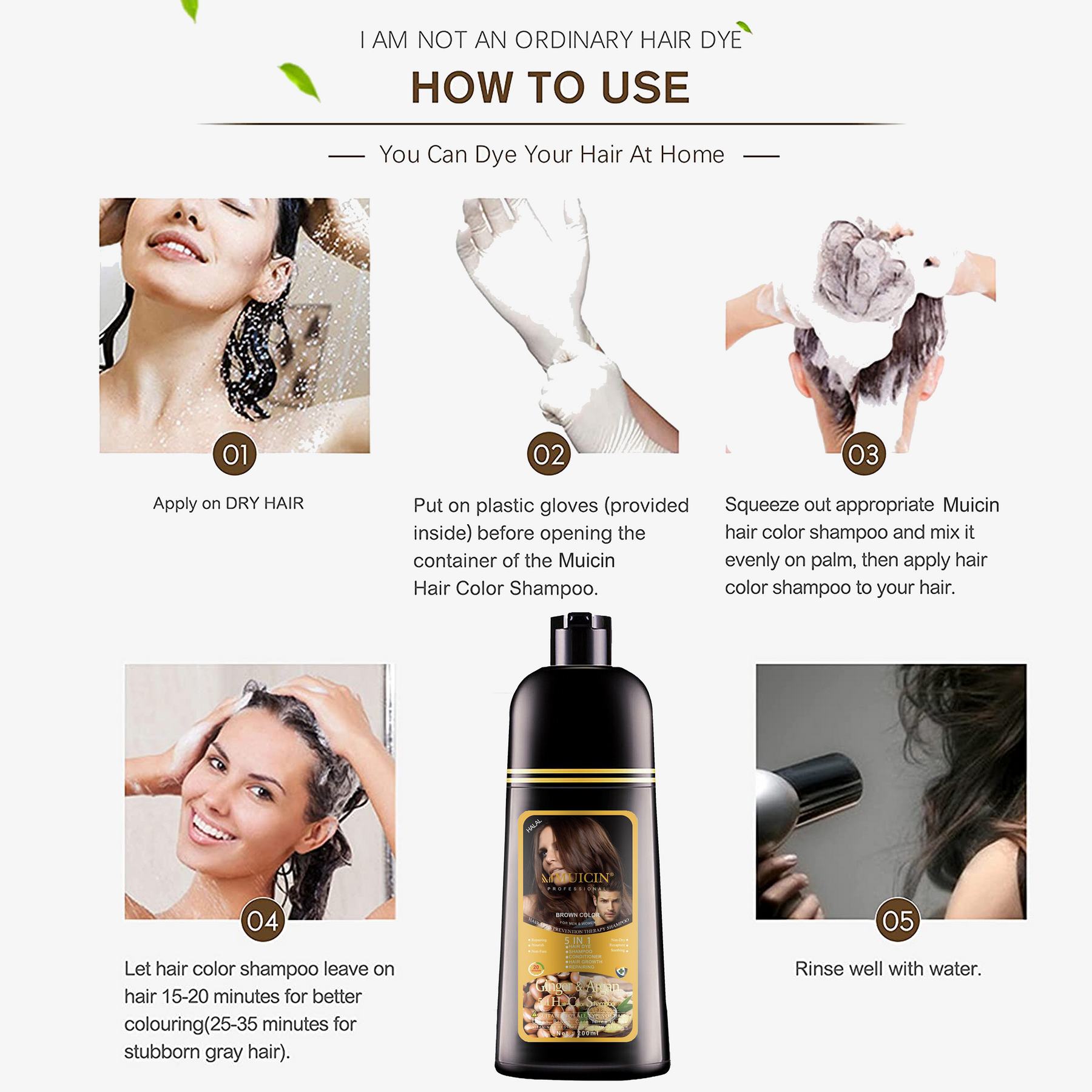 Buy MUICIN - 5 in 1 Hair Color Shampoo With Ginger & Argan Oil - at Best Price Online in Pakistan