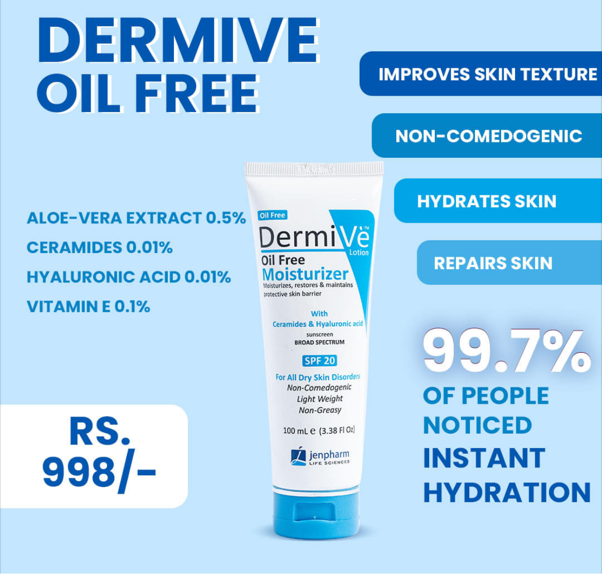 Buy  Jenpharm Dermive Oil Free Moisturizer Spf 20 - 100ml - at Best Price Online in Pakistan