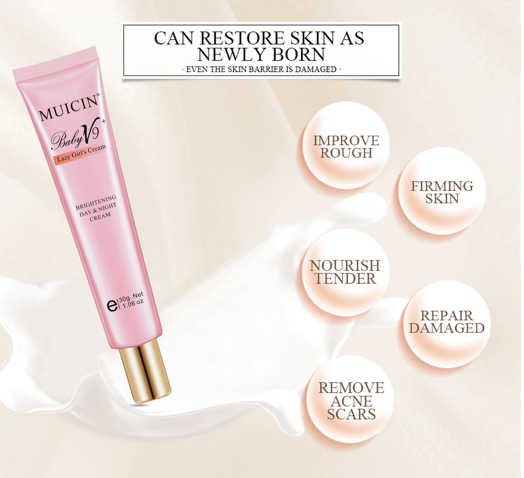 Buy  MUICIN - V9+ Lazy Girl Day & Night Skin Polish Cream Tube - 30g - at Best Price Online in Pakistan