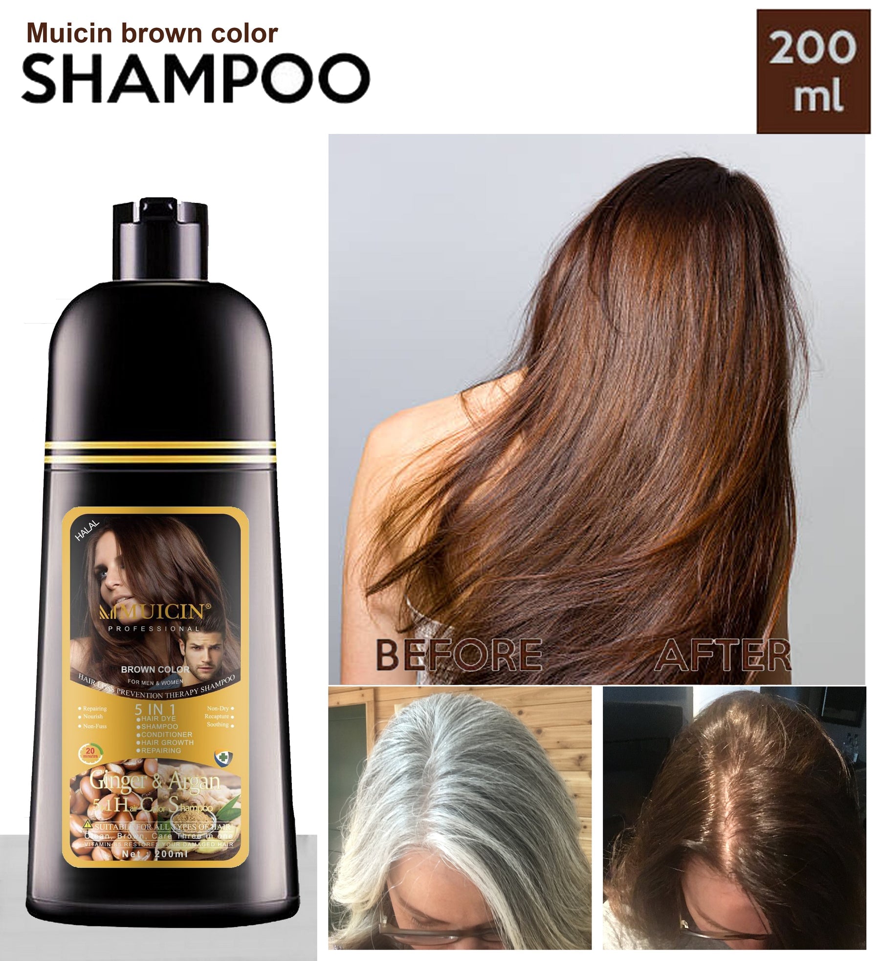 Buy  MUICIN - 5 in 1 Hair Color Shampoo With Ginger & Argan Oil - at Best Price Online in Pakistan