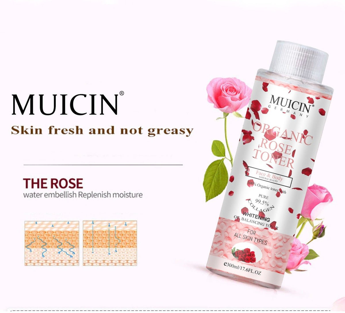 Buy  MUICIN - Organic Rose Petal Face &amp; Body Toner - 300ml - at Best Price Online in Pakistan