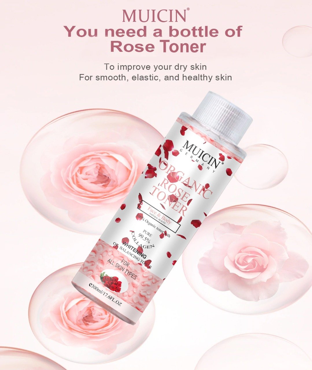 Buy  MUICIN - Organic Rose Petal Face & Body Toner - 300ml - at Best Price Online in Pakistan